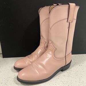 Vintage JUSTIN Diamond J Pearl Leather Roper Cowgirl Cowboy Boots Size 6.5C